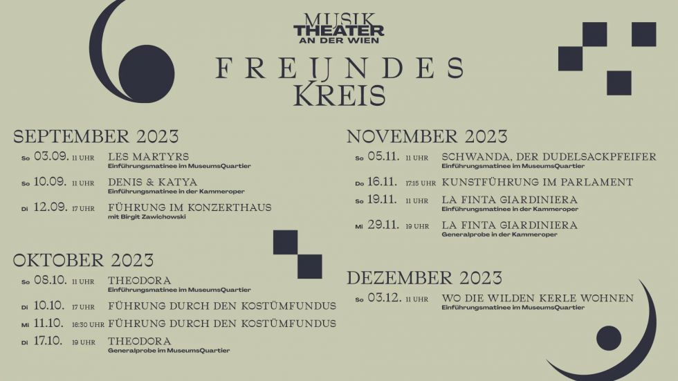 Freundeskreis Veranstaltungen September bis Dezember 2023 © Vereinigte Bühnen Wien