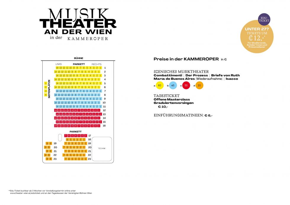 Saalplan & Preise Kammeroper 24/25 © Vereinigte Bühnen Wien